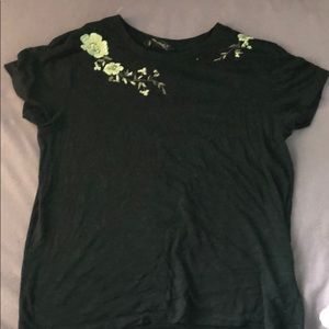 Navy Blue flower embroidered t shirt Abercrombie
